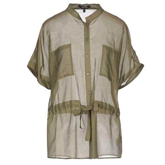 Marie Mero Sheer button up  Shirts  Olive Green size 10 - Picture 1 of 6